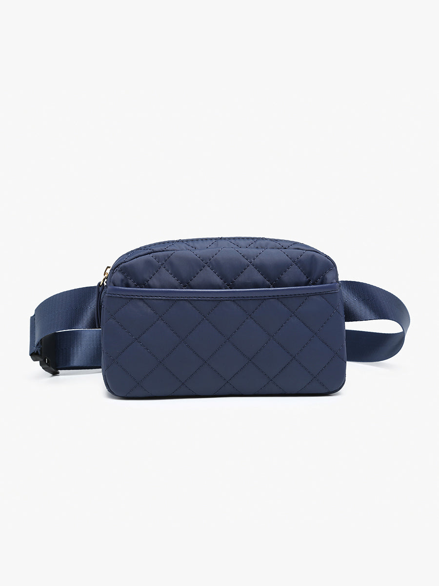 Caroline Quilted Belt Bag Navy - Jen & Co. vegan handbag