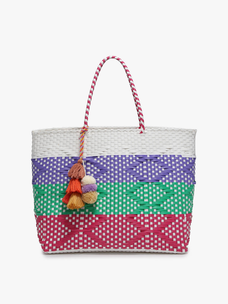 Allie Woven Tote Stripe-PPGNRD - Jen & Co. vegan handbag