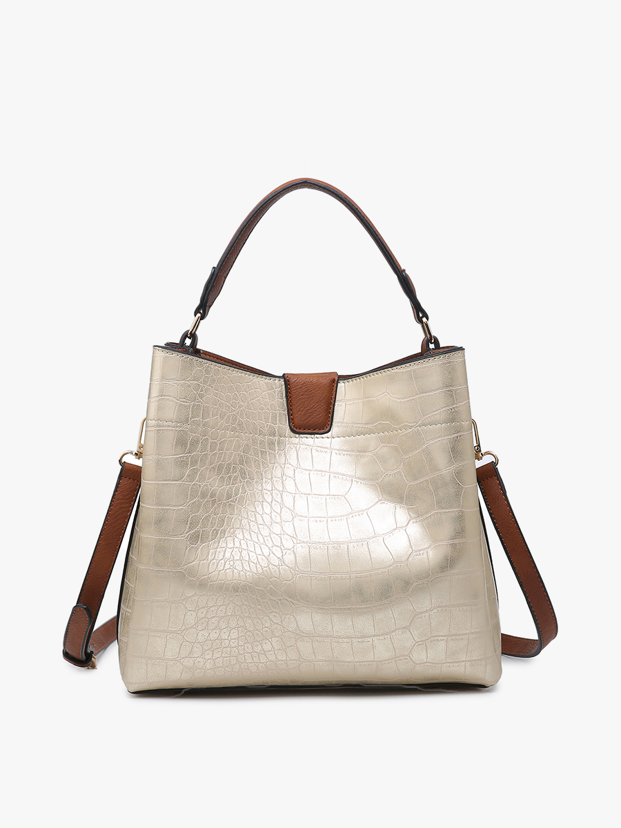 Tati Vegan Satchel Crocodile Champagne - Jen & Co. vegan handbag