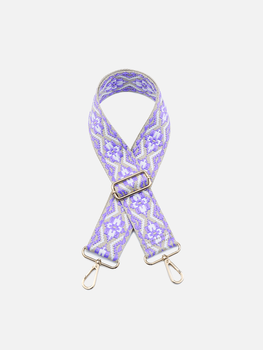 Tribal Guitar Strap Purple White - Jen & Co. vegan handbag