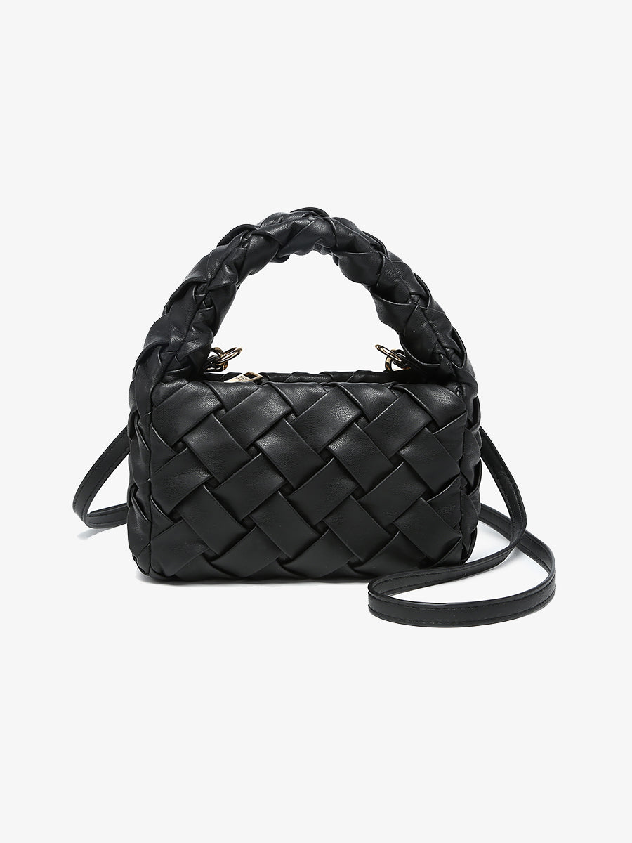Moxie Faux Woven Mini Crossbody Black - Jen & Co. vegan handbag