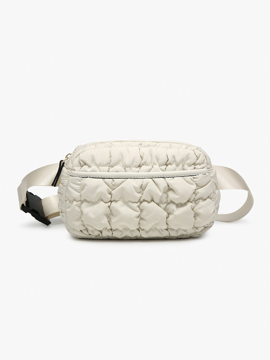Chrissy Quilted Nylon Belt Bag Off White - Jen & Co. vegan handbag