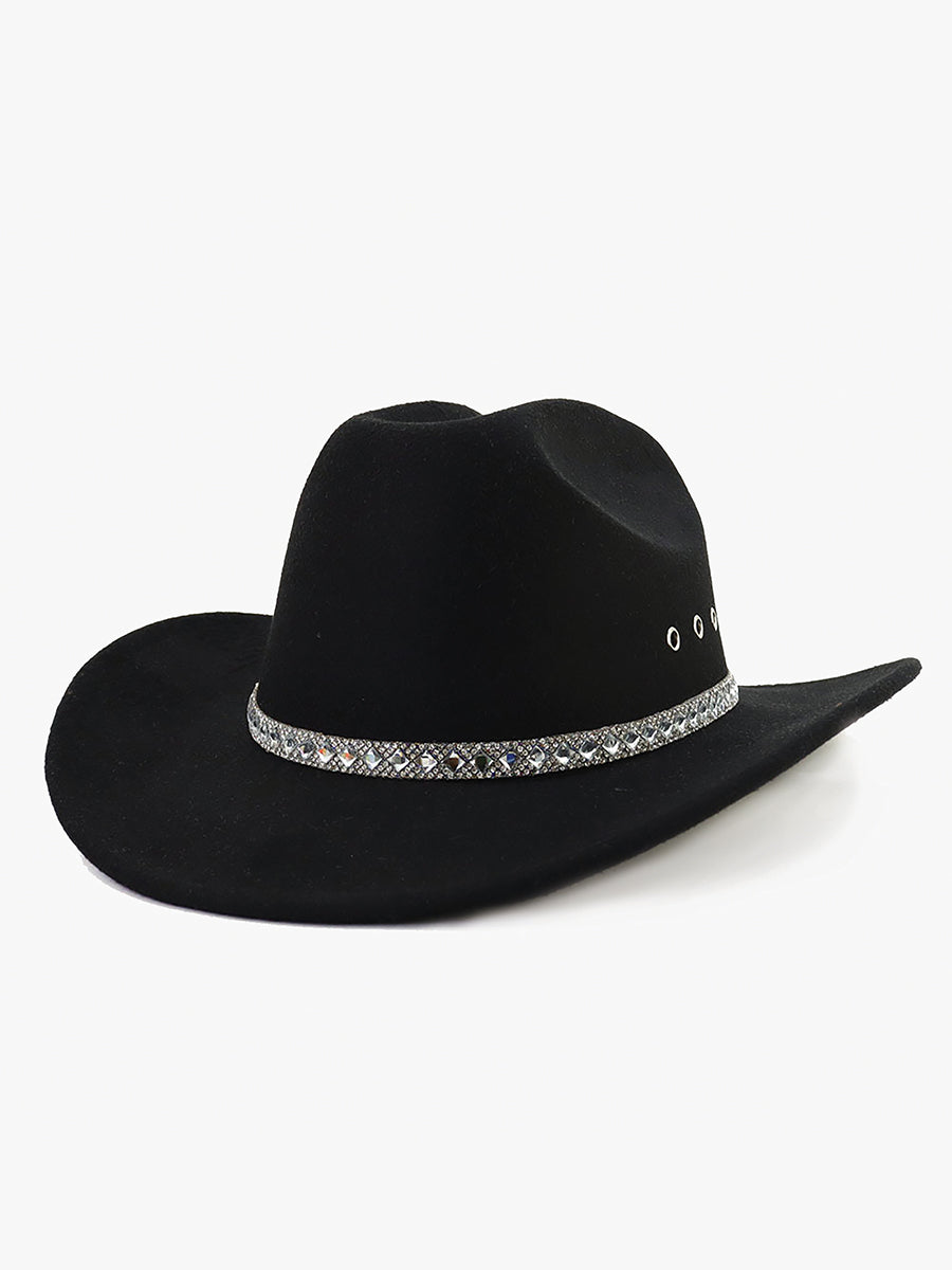 Baye Rhinestone Trim Fedora Black - Jen & Co. vegan handbag