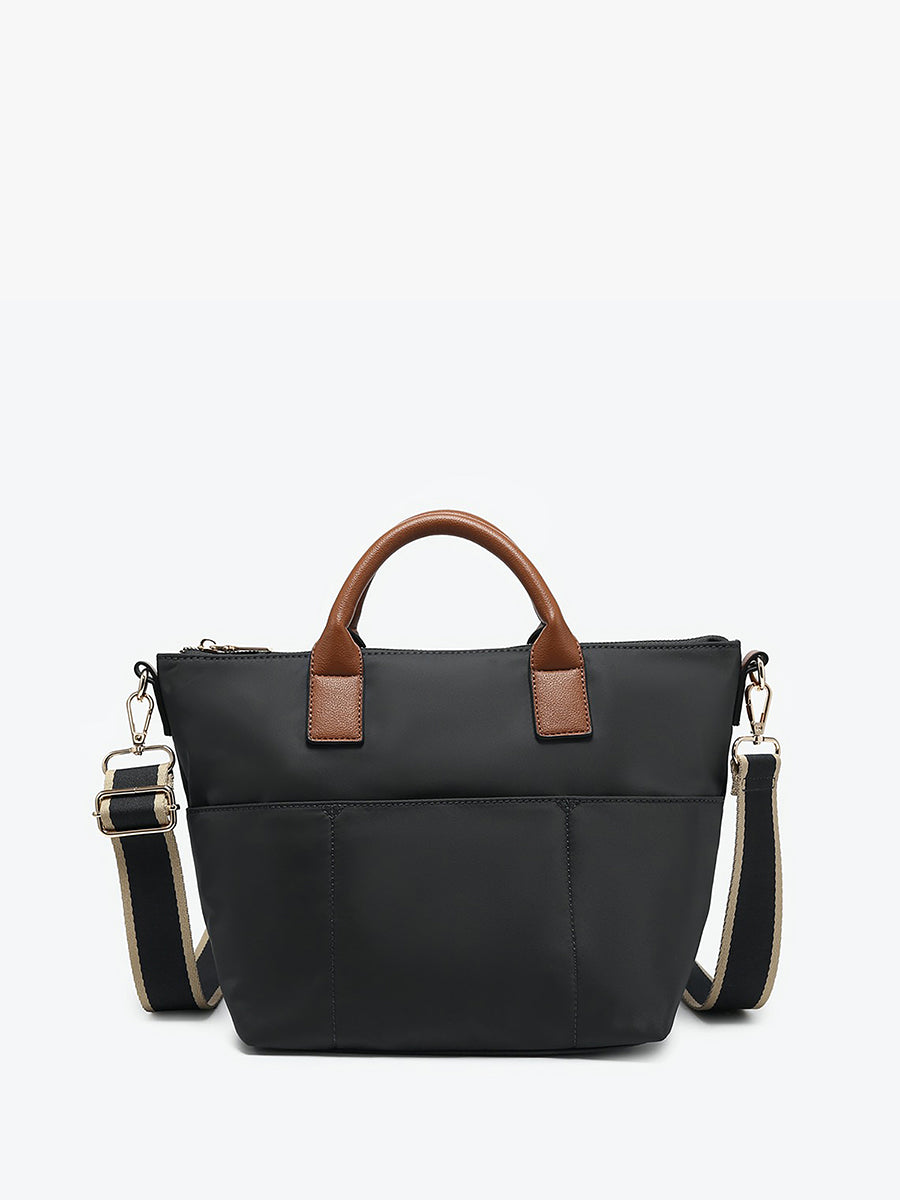 Winnie Nylon Satchel Black Brown - Jen & Co. vegan handbag