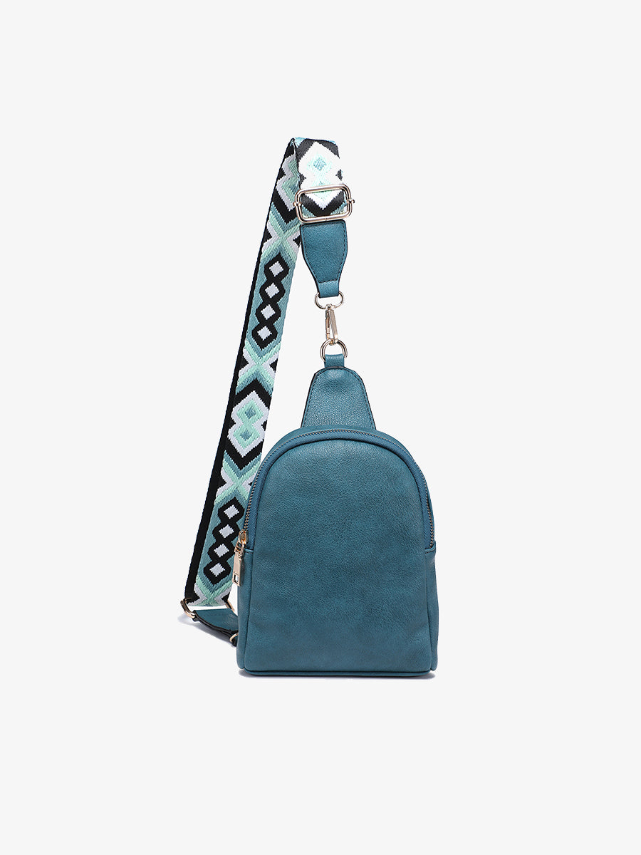 Ellen Vegan Guitar Strap Sling Bag Peacock - Jen & Co. vegan handbag