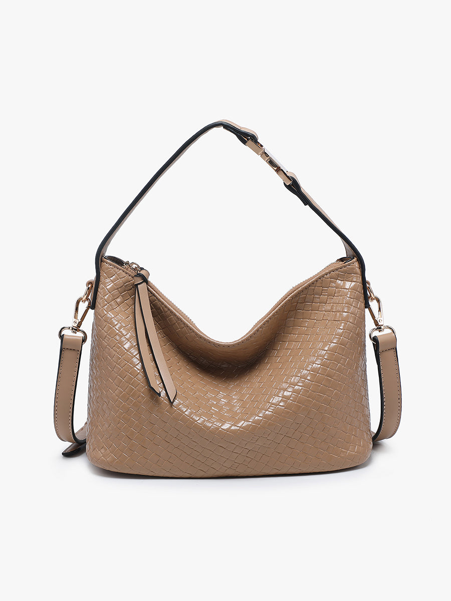 Kinsley Vegan Faux Woven Satchel Tan - Jen & Co. vegan handbag