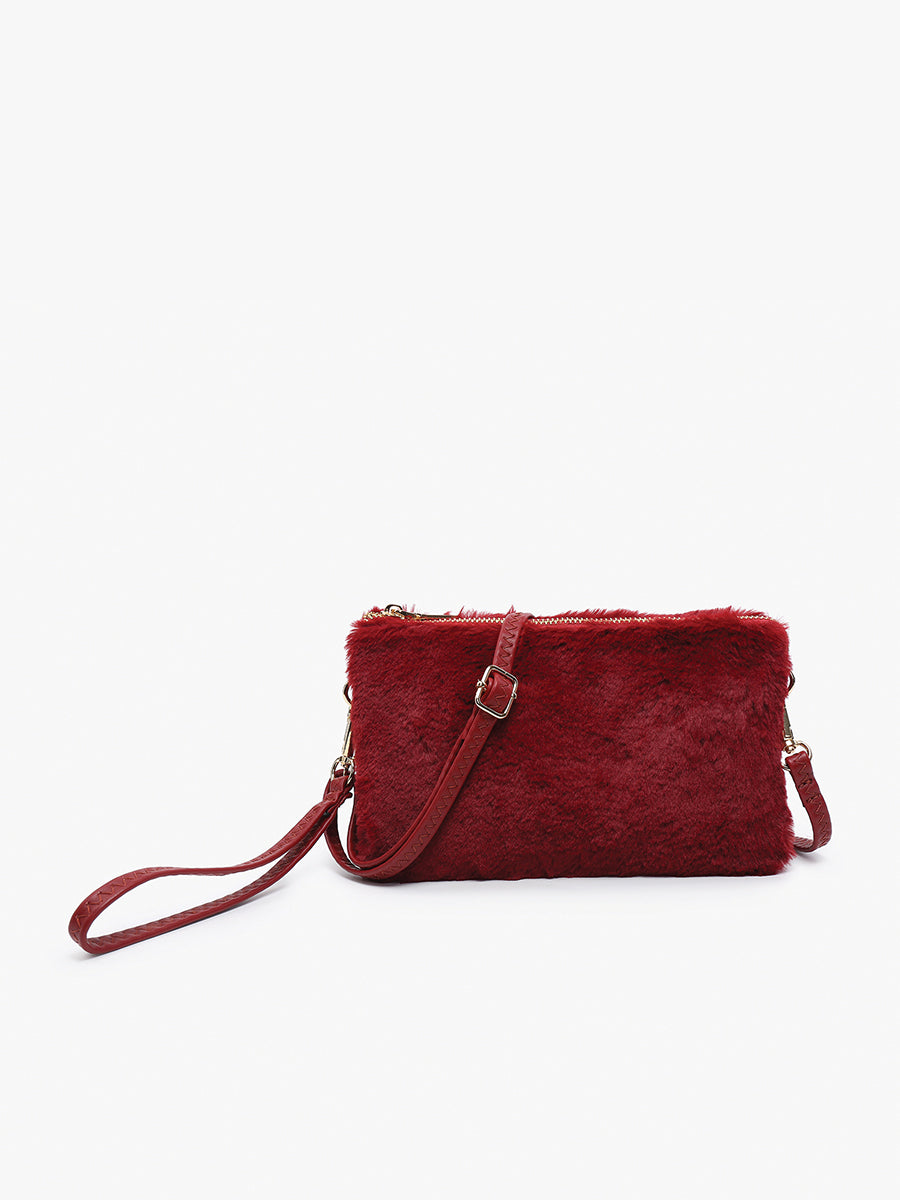 Riley Faux Fur Crossbody Wine - Jen & Co. vegan handbag