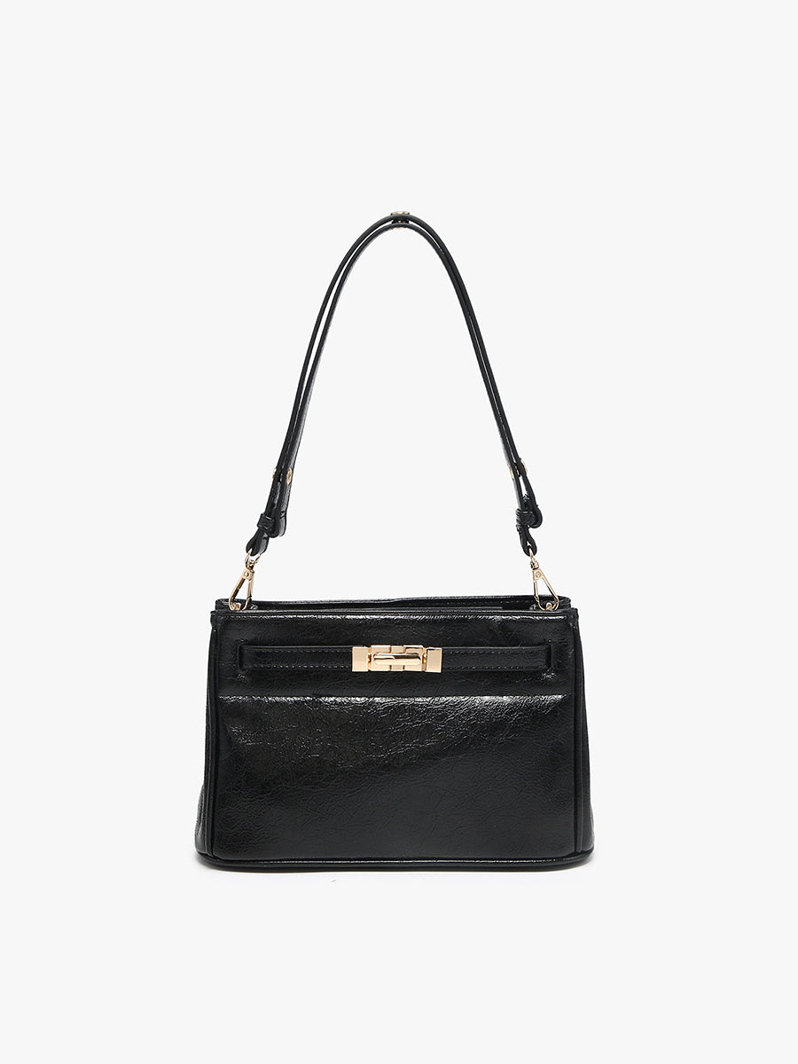 Claire Vegan Twist-Lock Shoulder Bag Black - Jen & Co. vegan handbag