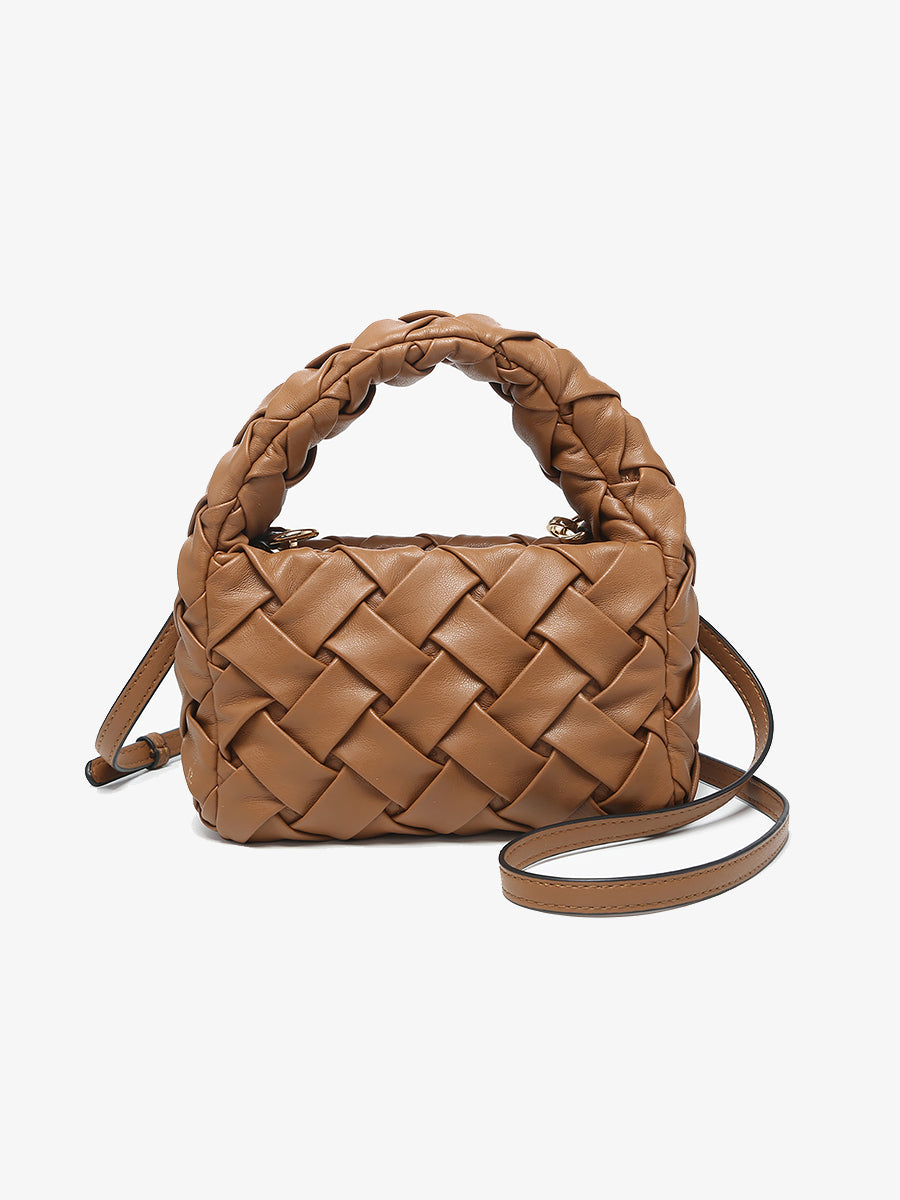 Moxie Faux Woven Mini Crossbody Brown - Jen & Co. vegan handbag