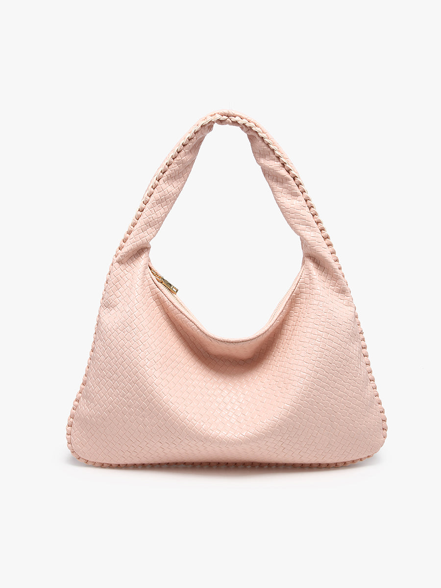 Kehlani Vegan Faux Woven Hobo Pink - Jen & Co. vegan handbag