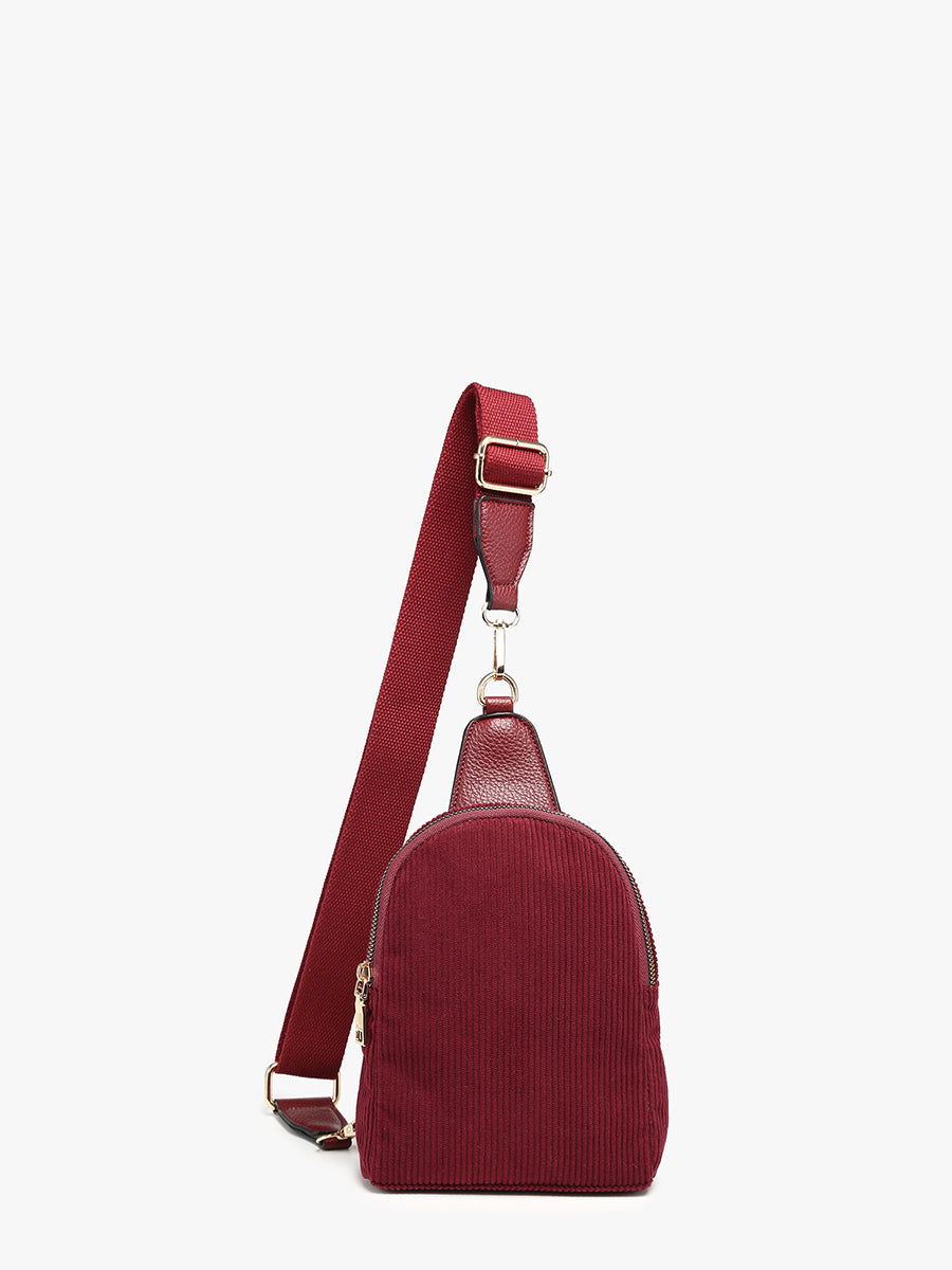 Ellen Corduroy Sling Bag Garnet - Jen & Co. vegan handbag