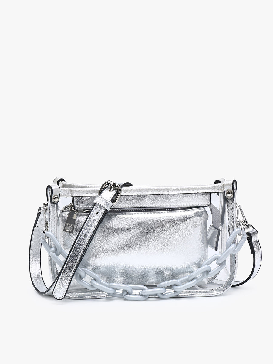 Jessica Vegan Clear Crossbody Silver - Jen & Co. vegan handbag
