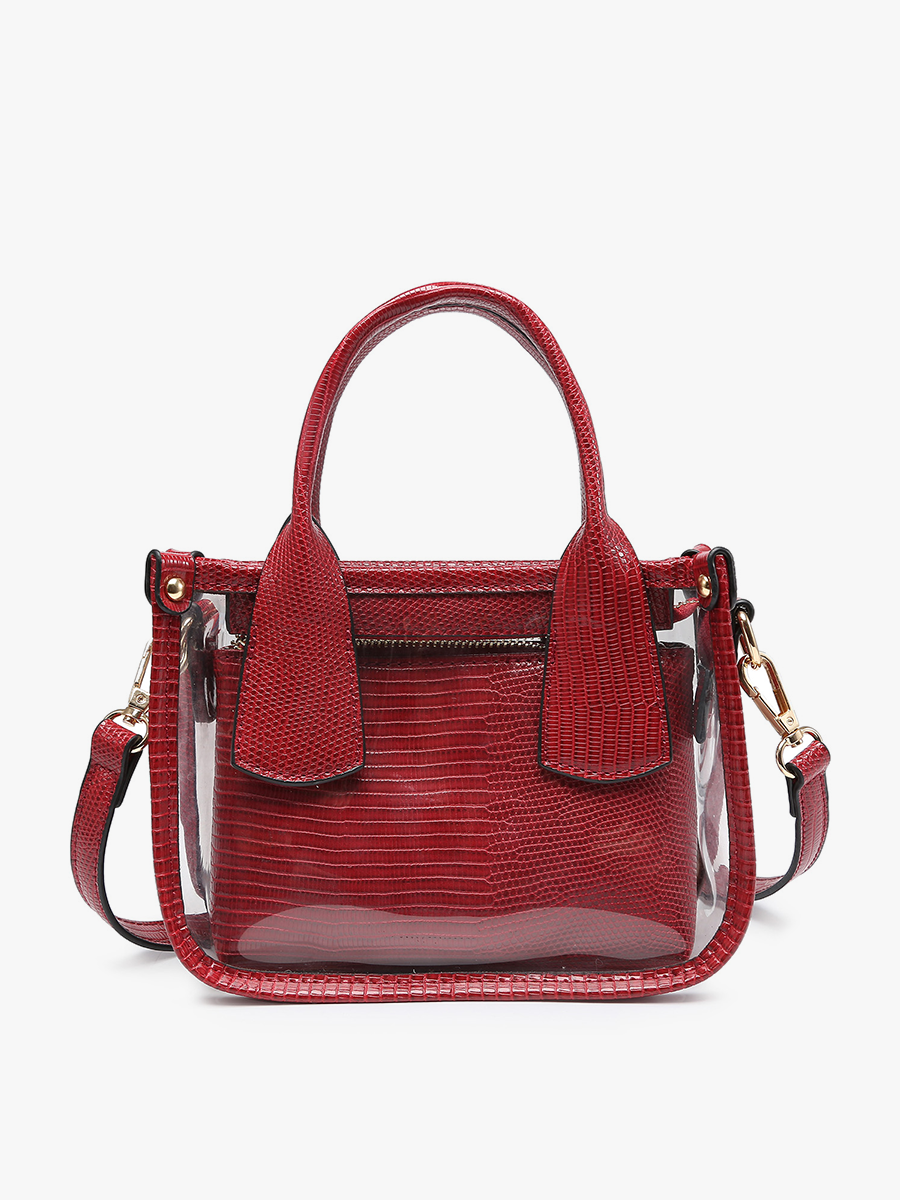Stacey Vegan Clear Satchel Dark Red - Jen & Co. vegan handbag