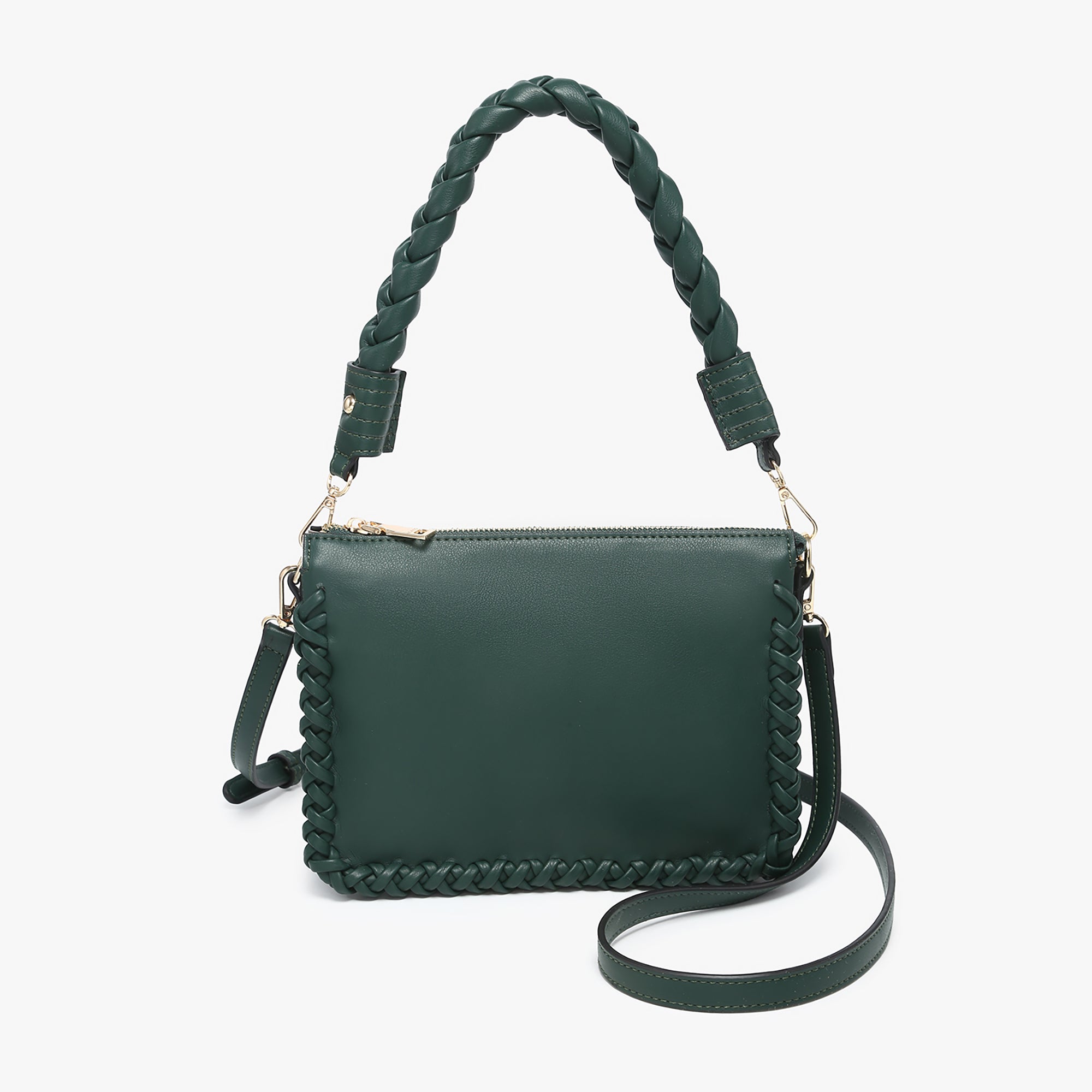Judith Vegan Whipstitch Shoulder Bag Dark Forest Green - Jen & Co. vegan handbag