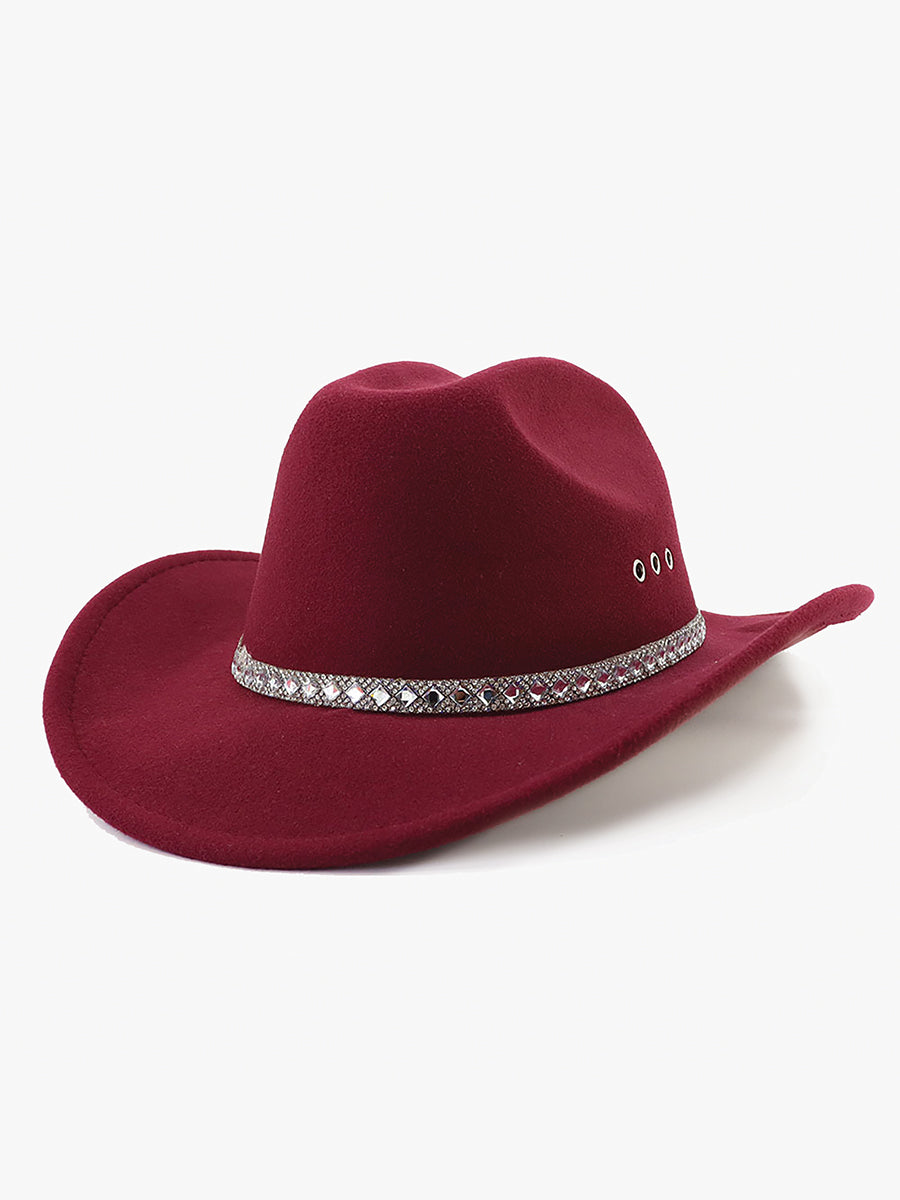 Baye Rhinestone Trim Fedora Maroon - Jen & Co. vegan handbag