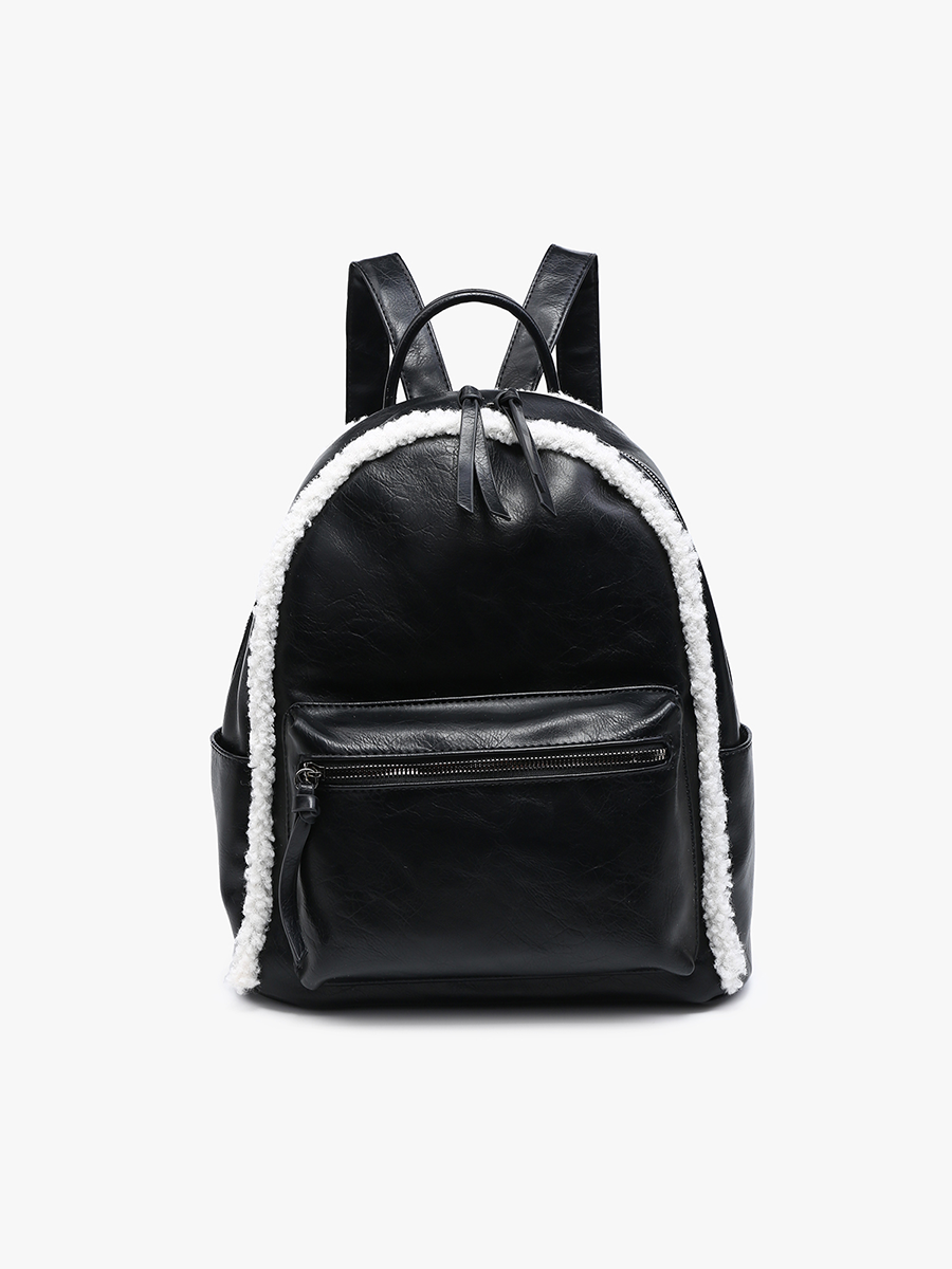 Bria Vegan Sherpa Trim Backpack Black - Jen & Co. vegan handbag