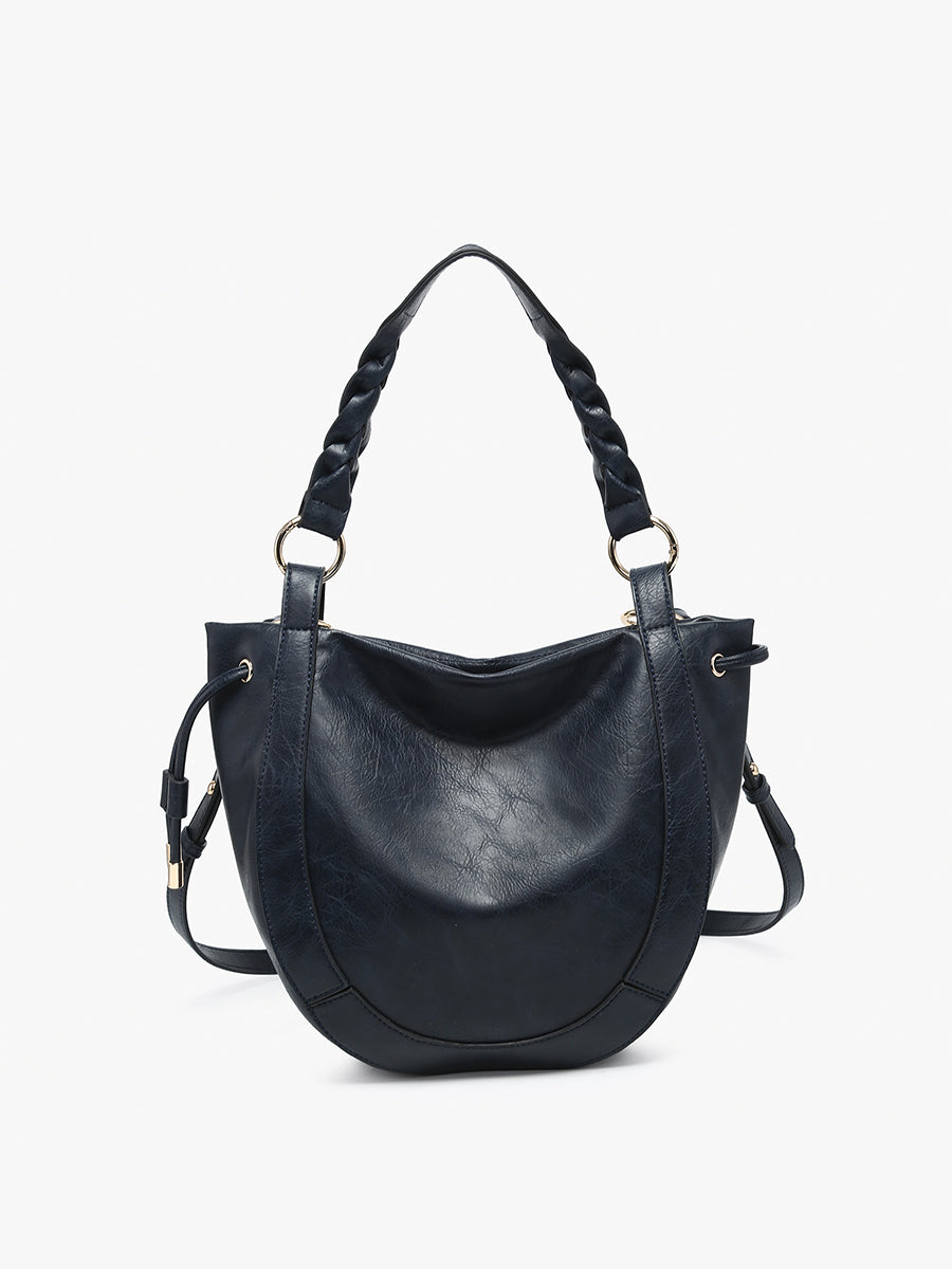 Rowan Vegan Round Hobo Navy - Jen & Co. vegan handbag