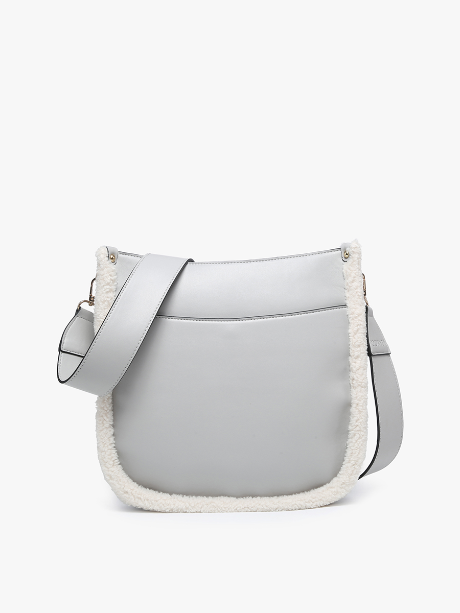 Chloe Vegan Teddy Crossbody Grey Beige - Jen & Co. vegan handbag