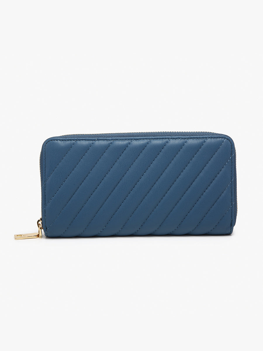 Kylie Vegan Quilted Wallet Steel Blue - Jen & Co. vegan handbag