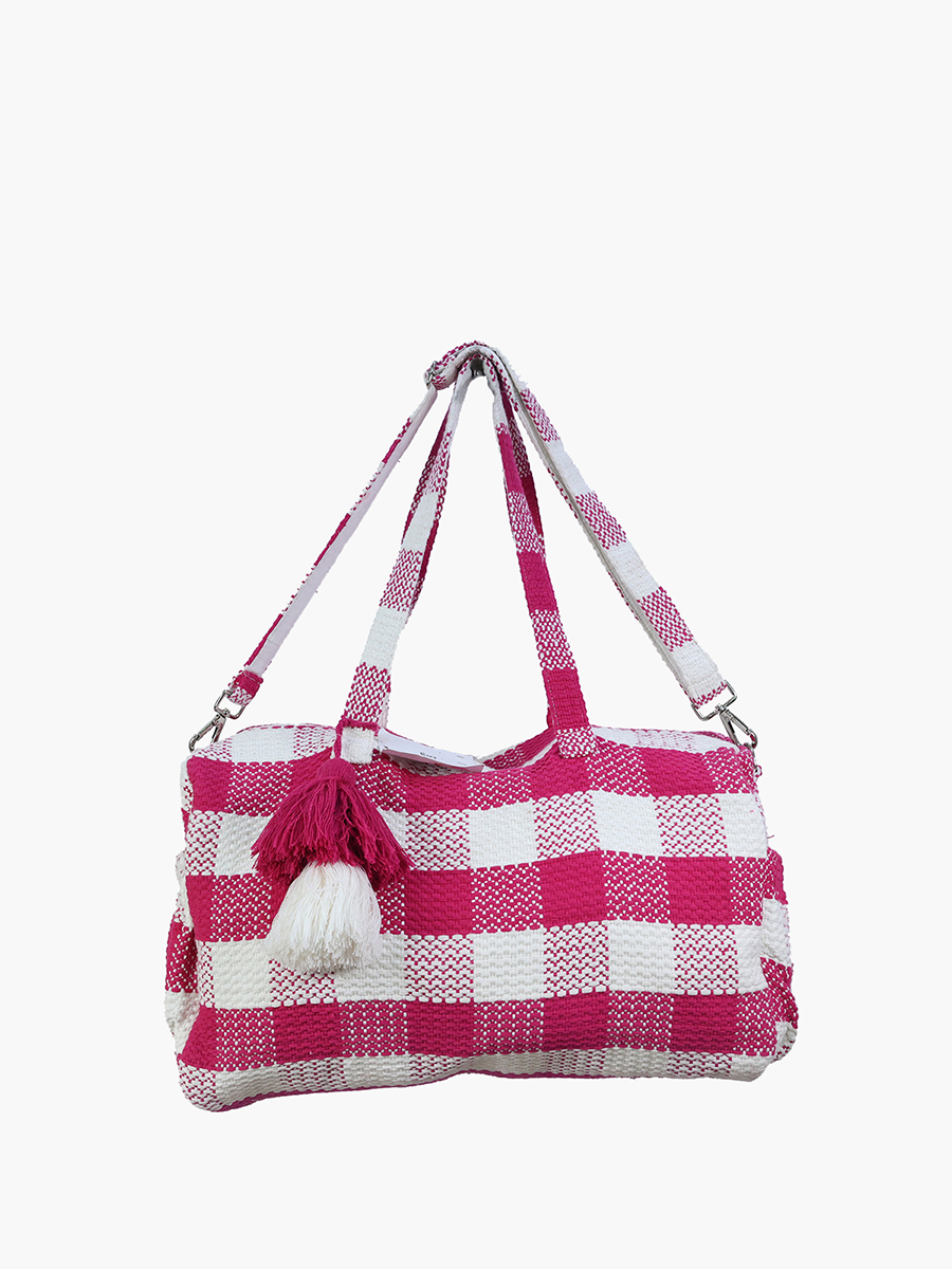 Flossie Plaid Weekender Plaid-Pink - Jen & Co. vegan handbag
