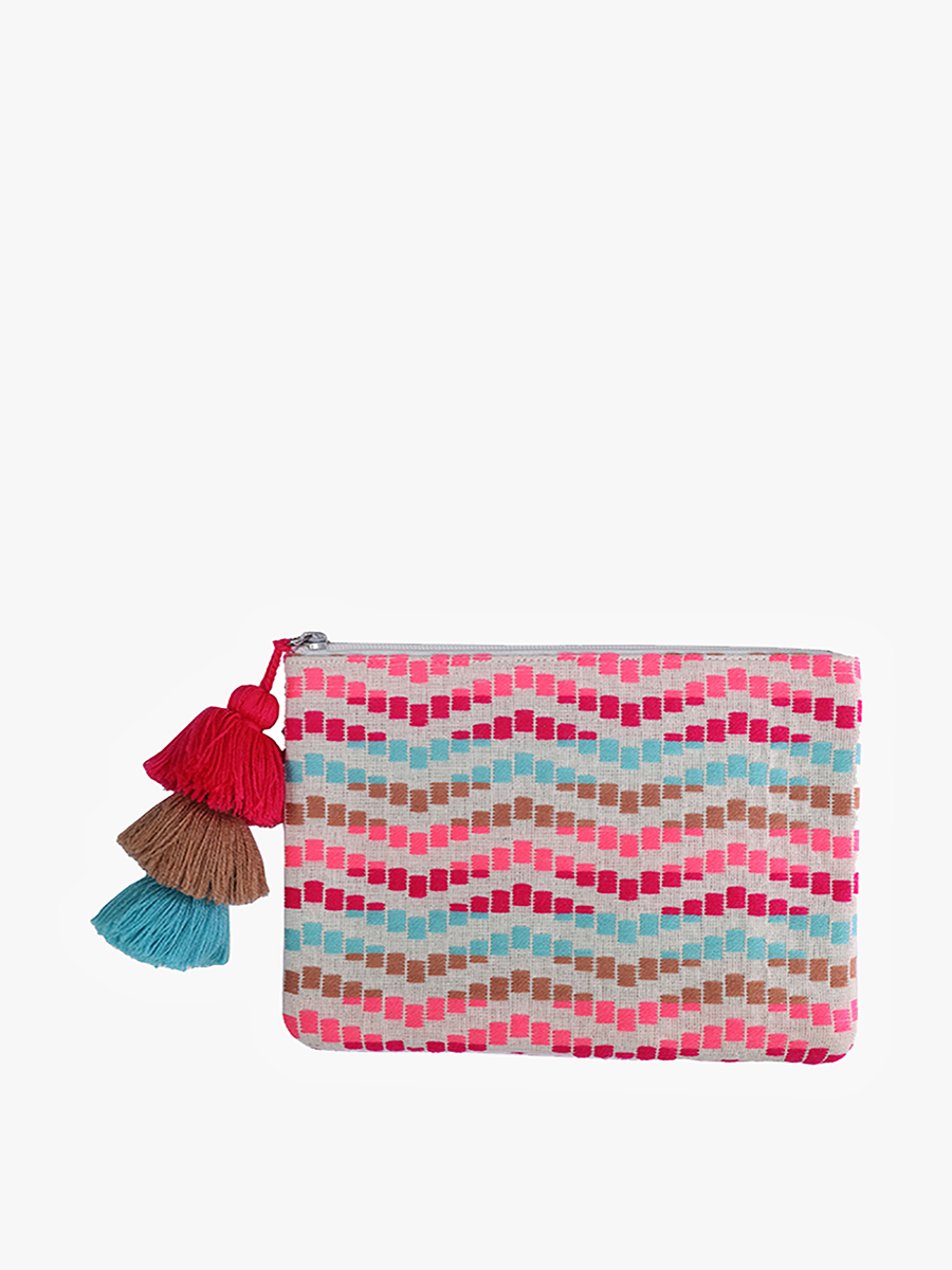 Faith Printed Cotton Pouch Turquoise Pink - Jen & Co. vegan handbag