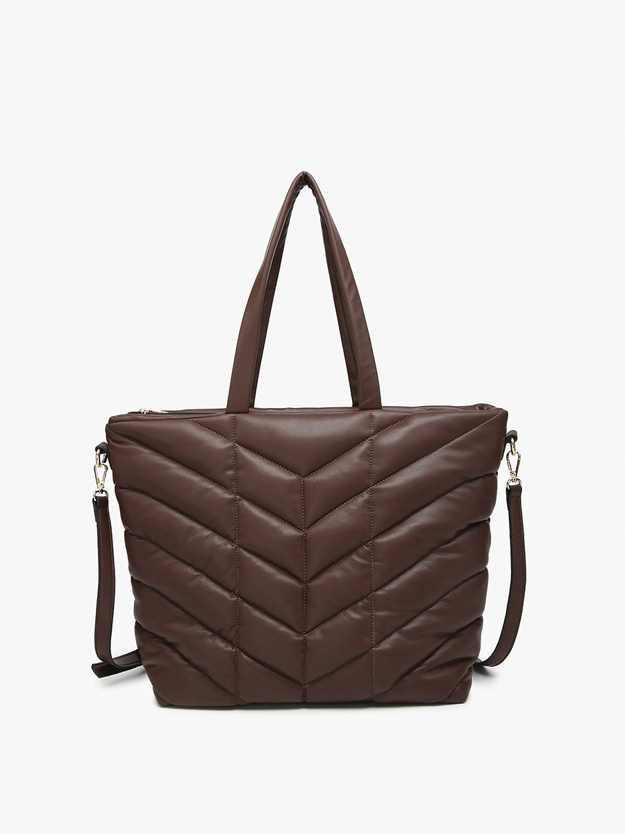 Brinley Vegan Quilted Chevron Tote Espresso - Jen & Co. vegan handbag