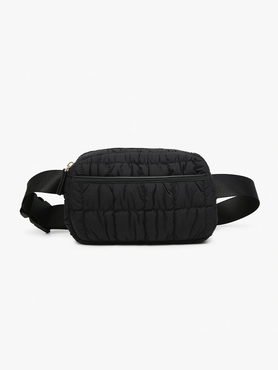 Chrissy Quilted Nylon Belt Bag Black - Jen & Co. vegan handbag