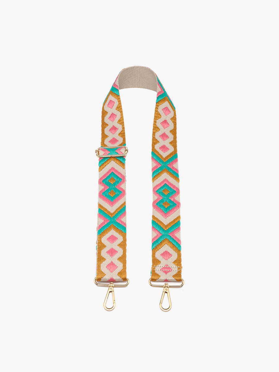 Bohemian Guitar Strap Pink Green - Jen & Co. vegan handbag