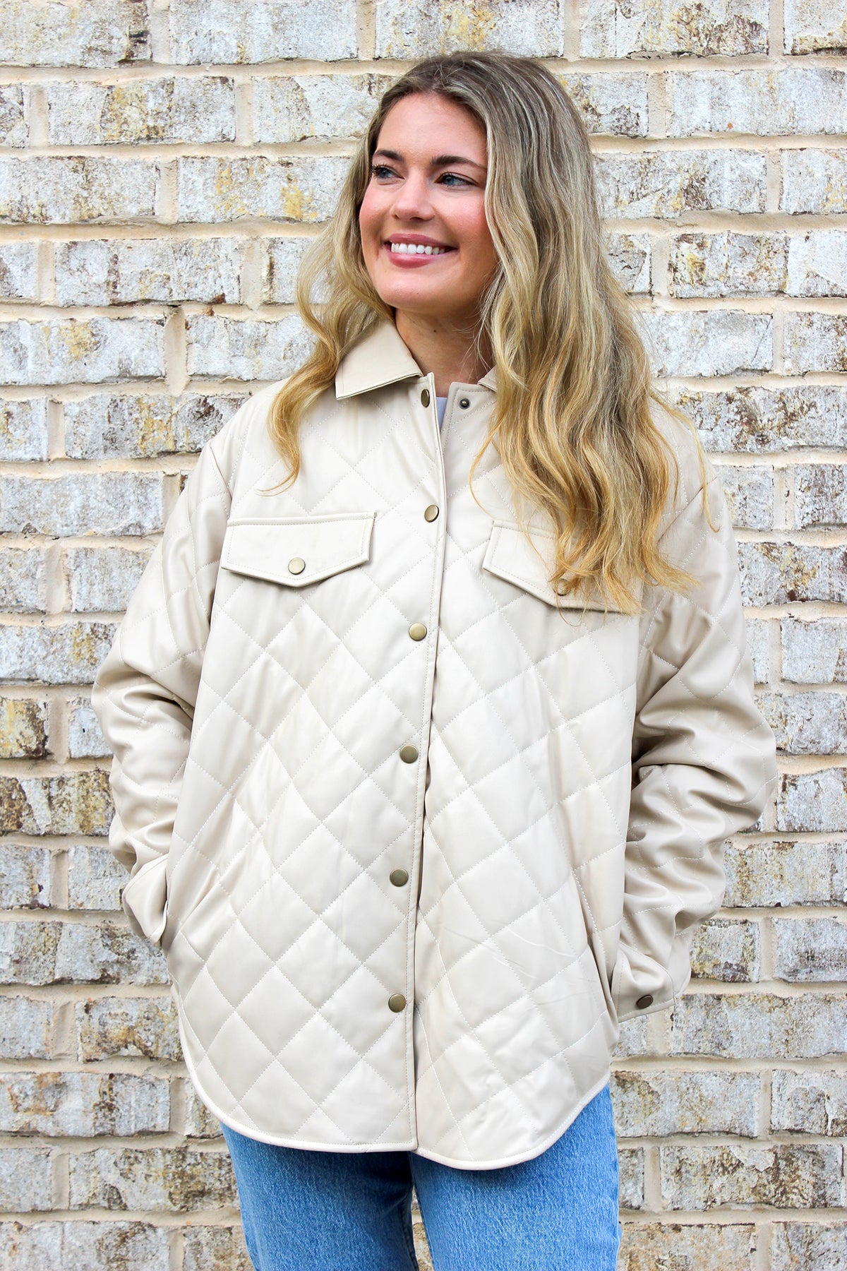 Reign Vegan Leather Jacket Off White - Jen & Co. vegan handbag