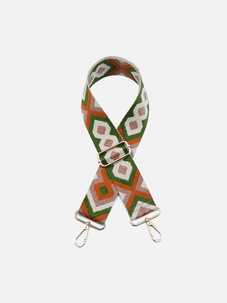 Bohemian Guitar Strap Olive Pink - Jen & Co. vegan handbag