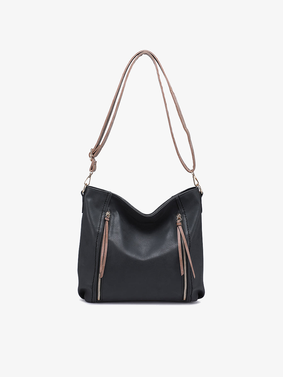 Mina Vegan Hobo Black Brown - Jen & Co. vegan handbag
