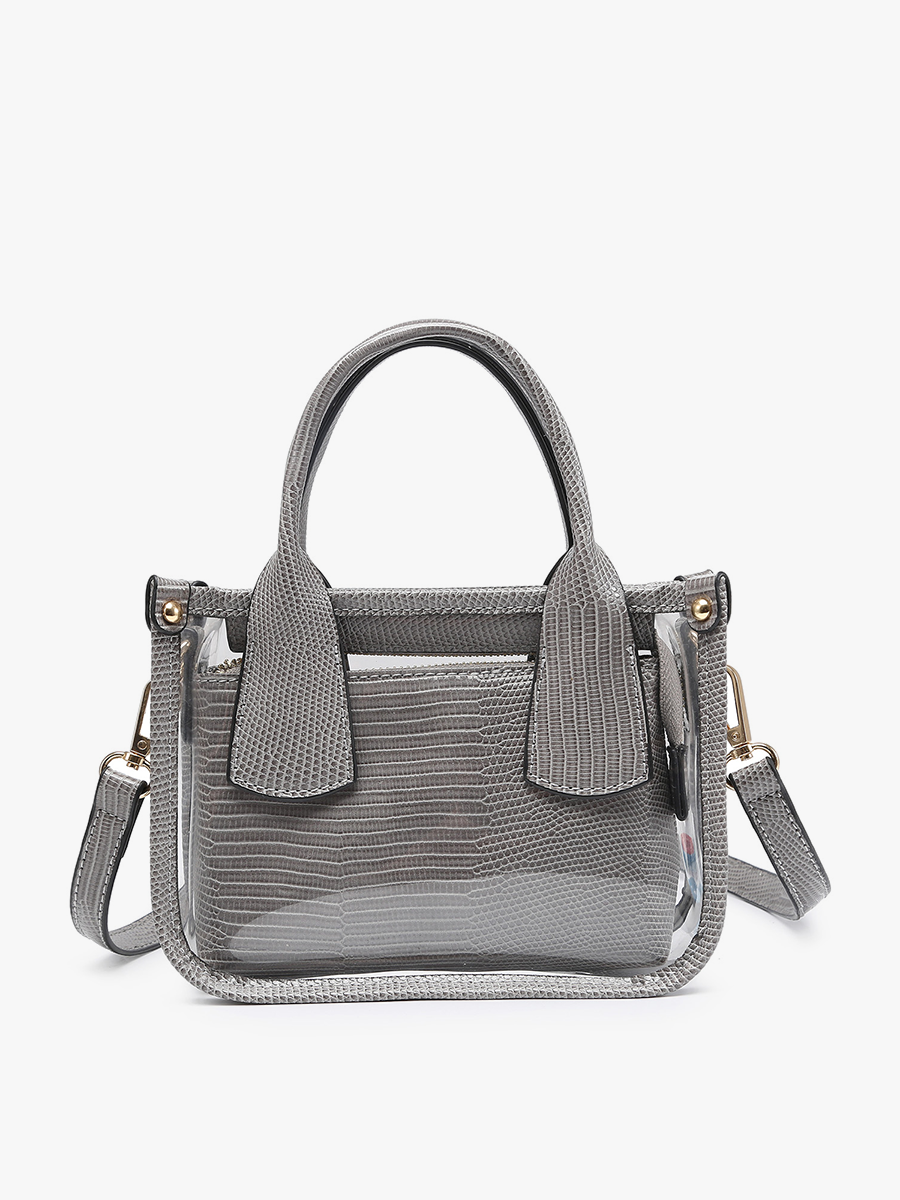 Stacey Vegan Clear Satchel Grey - Jen & Co. vegan handbag