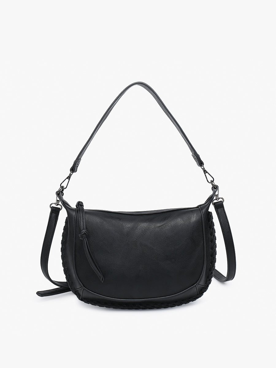 Sierra Vegan Whipstitch Saddle Bag Black - Jen & Co. vegan handbag