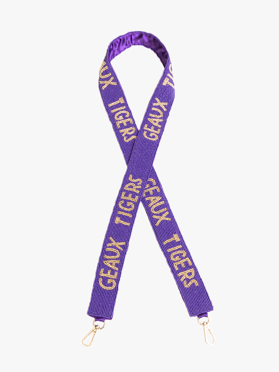 Beaded Guitar Strap LSU-Purple - Jen & Co. vegan handbag