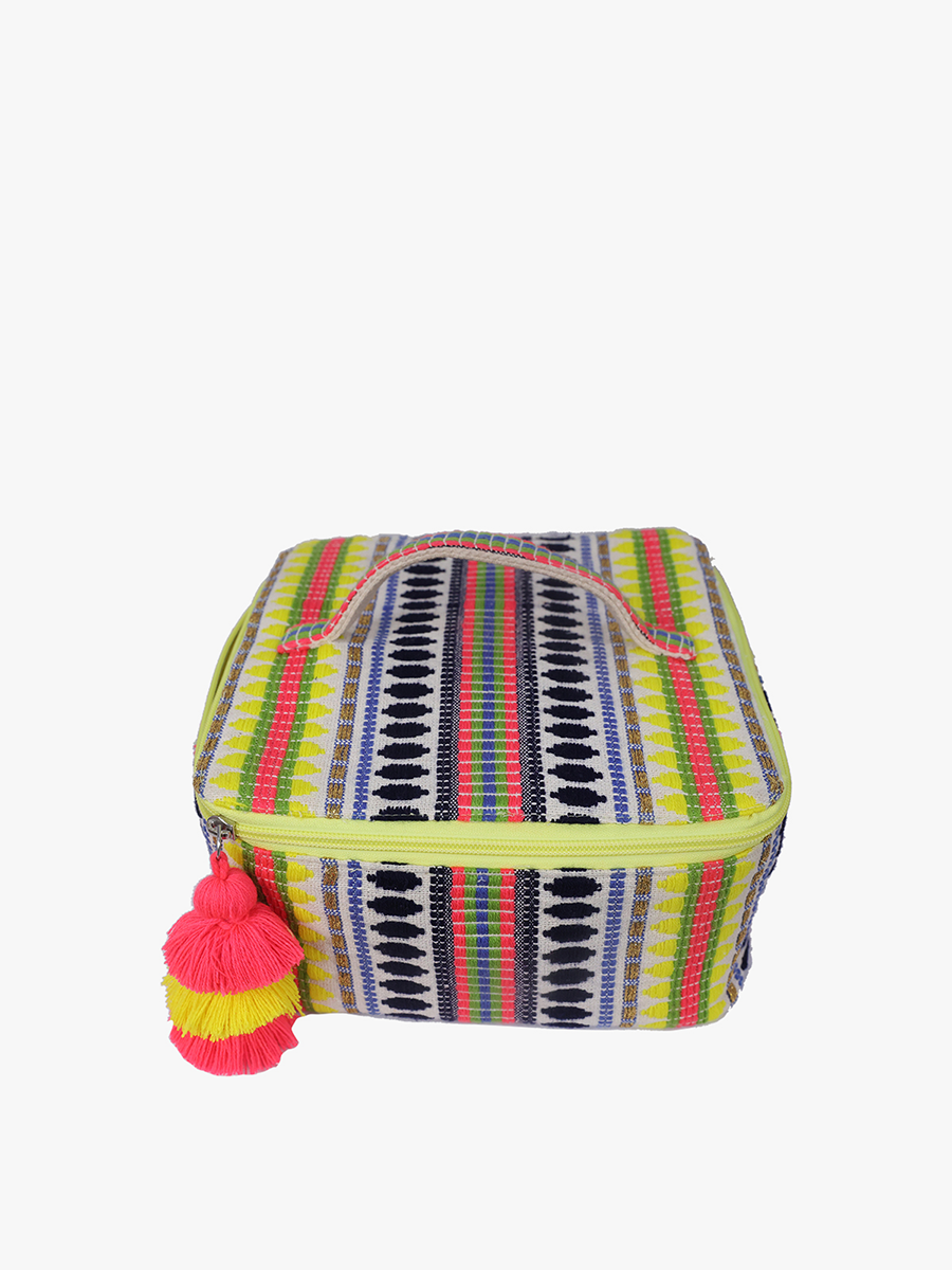 Anya Cotton Cosmetic Case Black Yellow - Jen & Co. vegan handbag