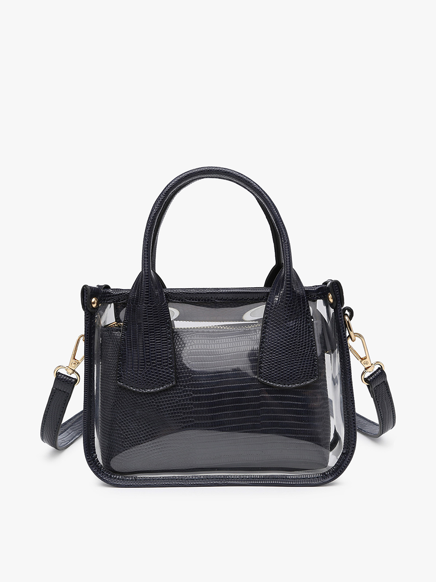 Stacey Vegan Clear Satchel Navy - Jen & Co. vegan handbag