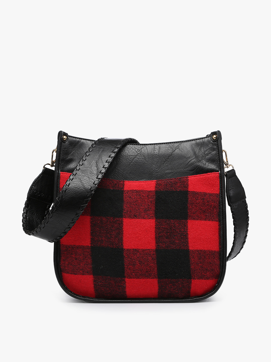 Chloe Vegan Plaid Crossbody Red Black - Jen & Co. vegan handbag
