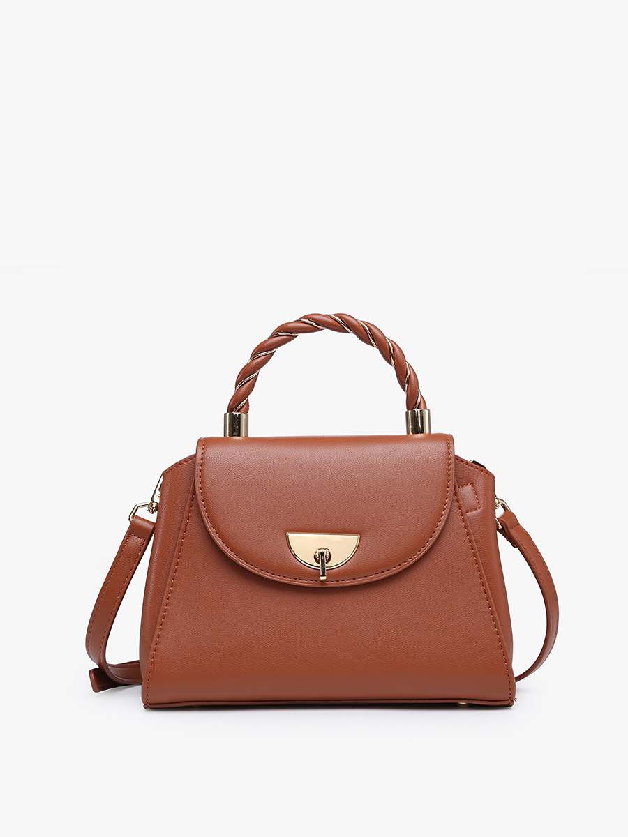 Clarke Vegan Twist Lock Satchel Brown - Jen & Co. vegan handbag