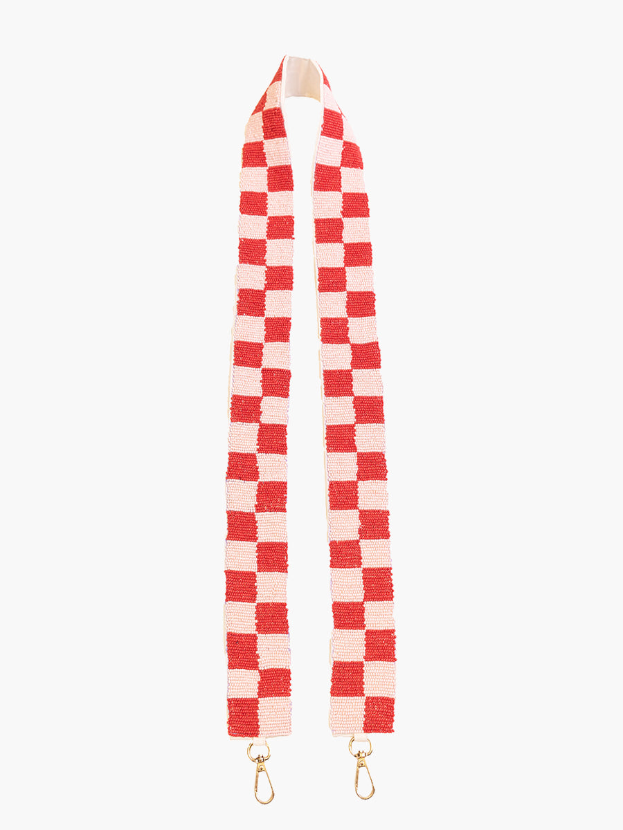 Beaded Guitar Strap Nude Red - Jen & Co. vegan handbag