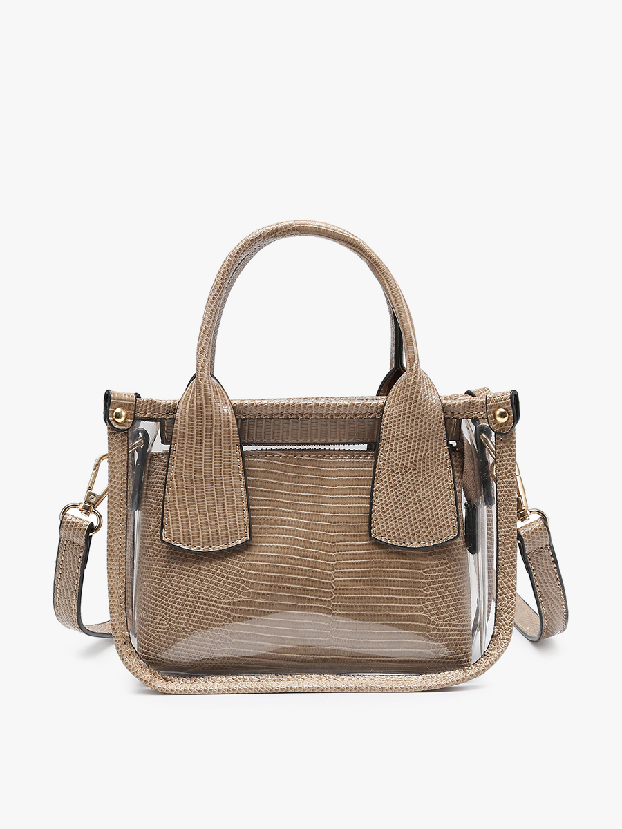 Stacey Vegan Clear Satchel Taupe - Jen & Co. vegan handbag