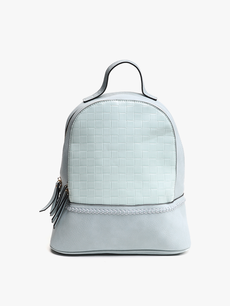 Marty Vegan Backpack Woven-Baby Blue - Jen & Co. vegan handbag