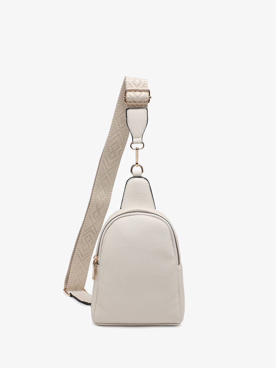 Ellen Vegan Guitar Strap Sling Bag Off White - Jen & Co. vegan handbag