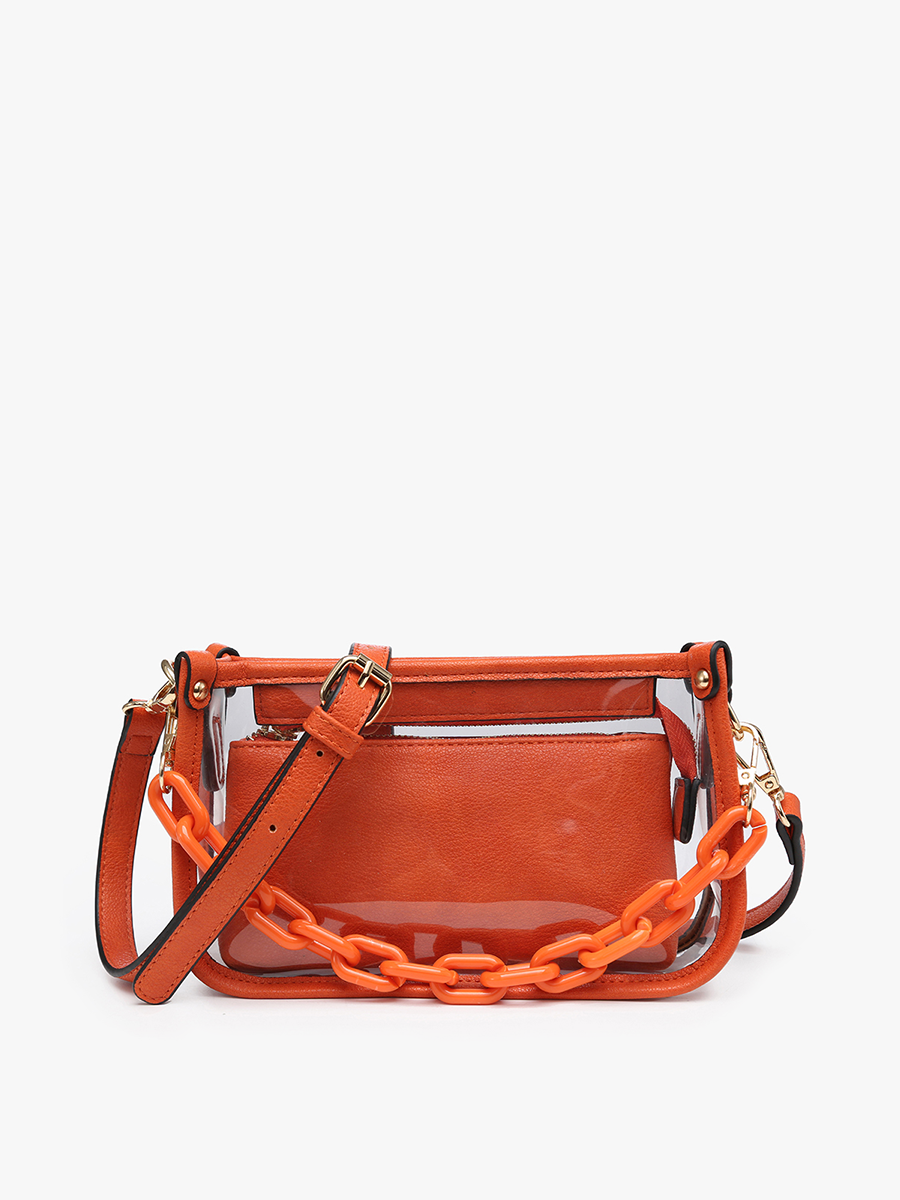 Jessica Vegan Clear Crossbody Orange - Jen & Co. vegan handbag