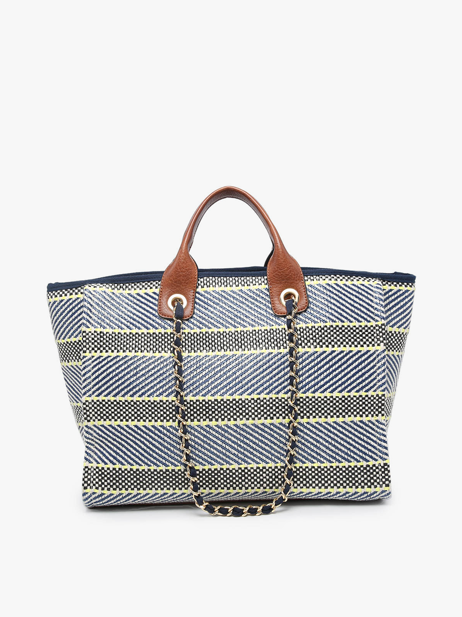 Kristina Vegan Stripe Satchel Navy Blue - Jen & Co. vegan handbag
