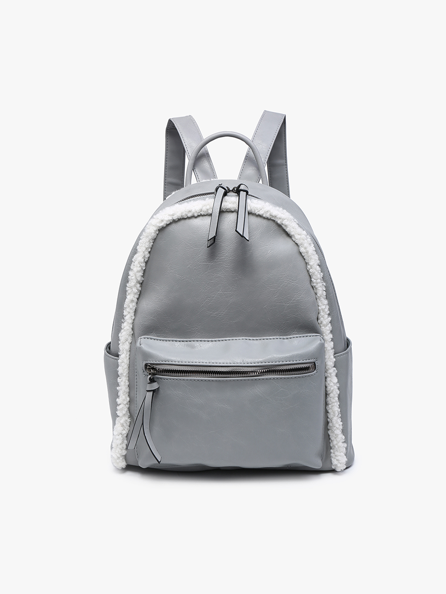Bria Vegan Sherpa Trim Backpack Grey - Jen & Co. vegan handbag