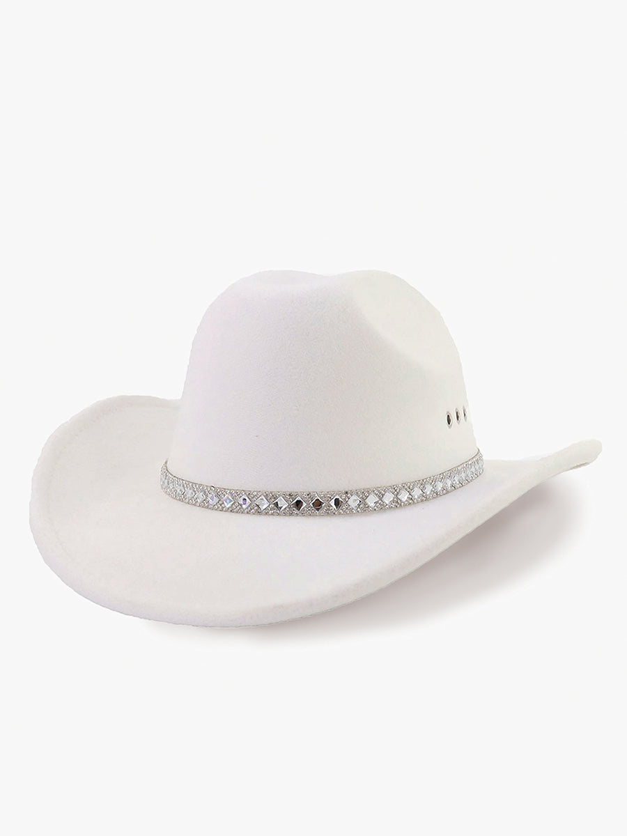 Baye Rhinestone Trim Fedora White - Jen & Co. vegan handbag