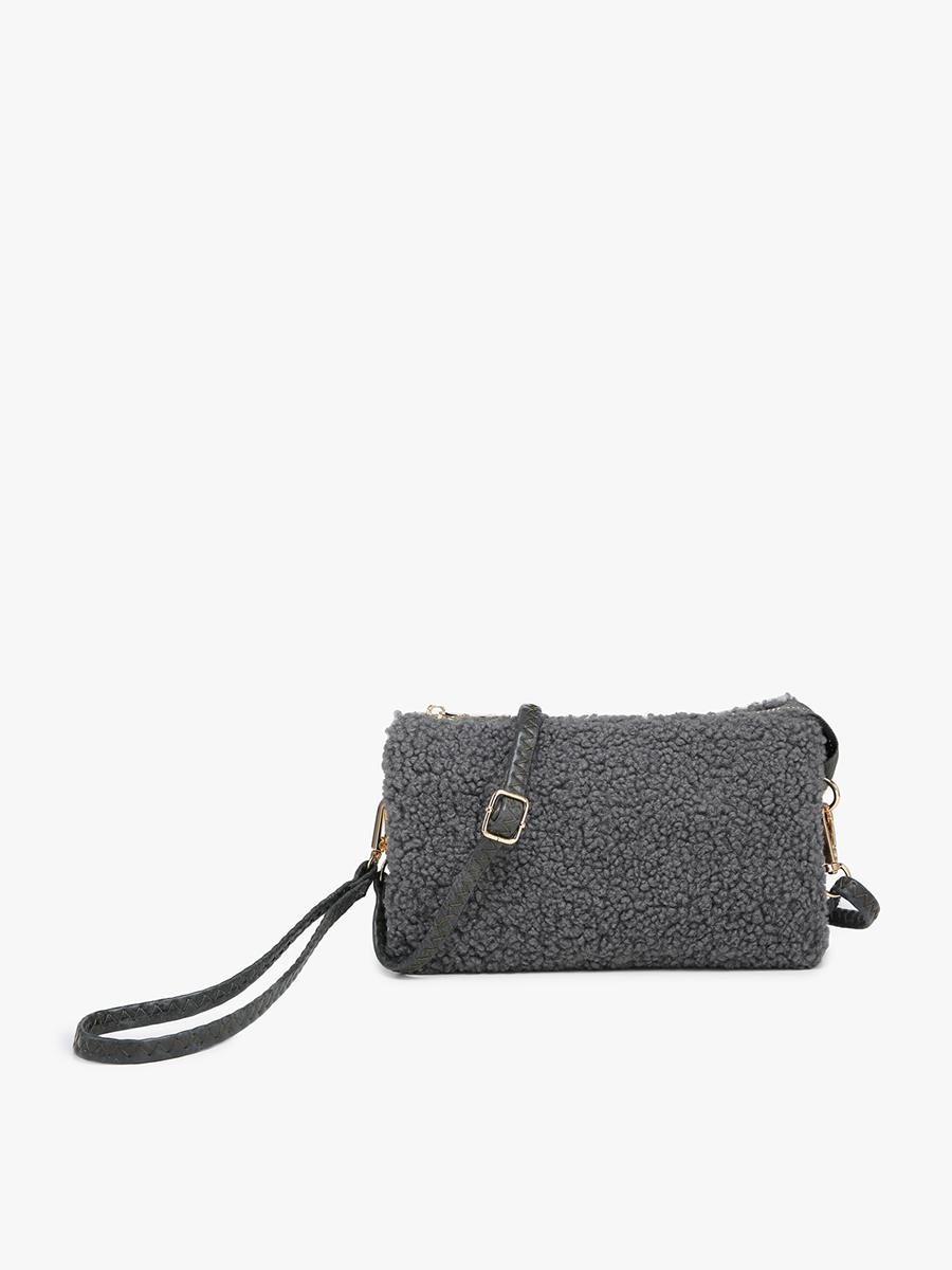Riley Vegan Sherpa Crossbody Grey - Jen & Co. vegan handbag