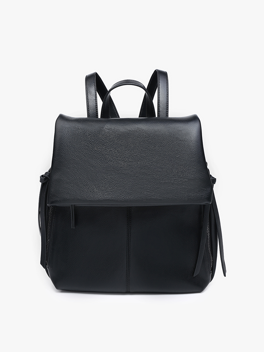 Adley Vegan Foldover Backpack Black - Jen & Co. vegan handbag
