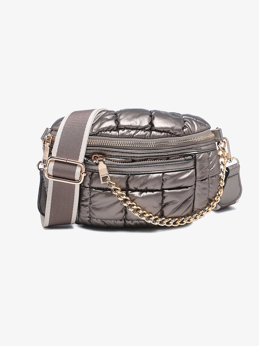 Mabel Quilted Nylon Belt Bag Pewter - Jen & Co. vegan handbag