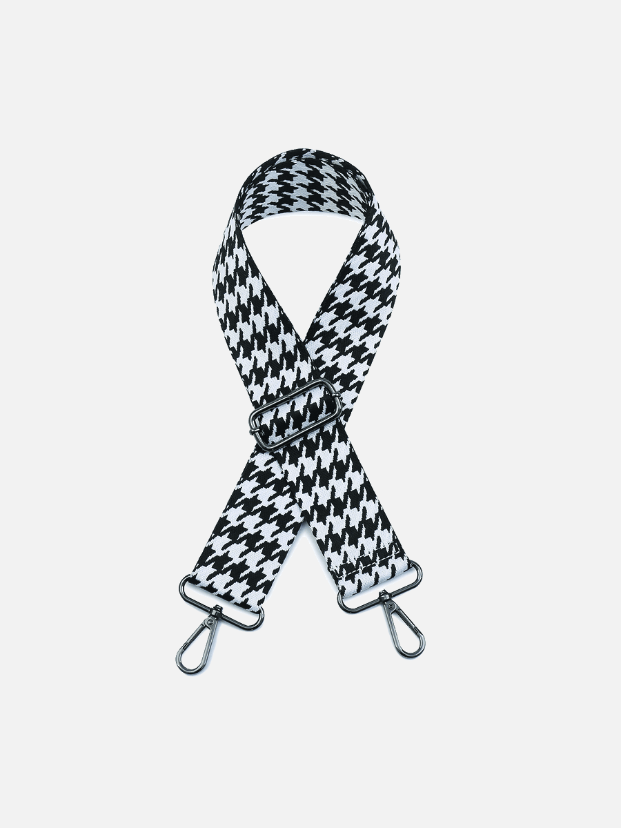 Houndstooth Guitar Strap Black - Jen & Co. vegan handbag